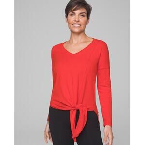 NWT Soma Womens Long Sleeve Tie Front Sweater in Cherry Red Sz L | Comfy Classic